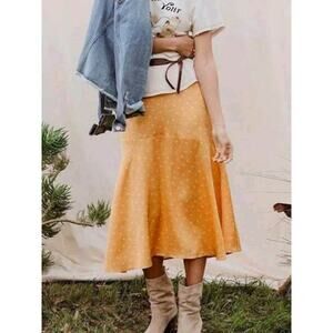 NWT Matild jane floral yellow asymmetrical midi slit skirt elastic waist boho M